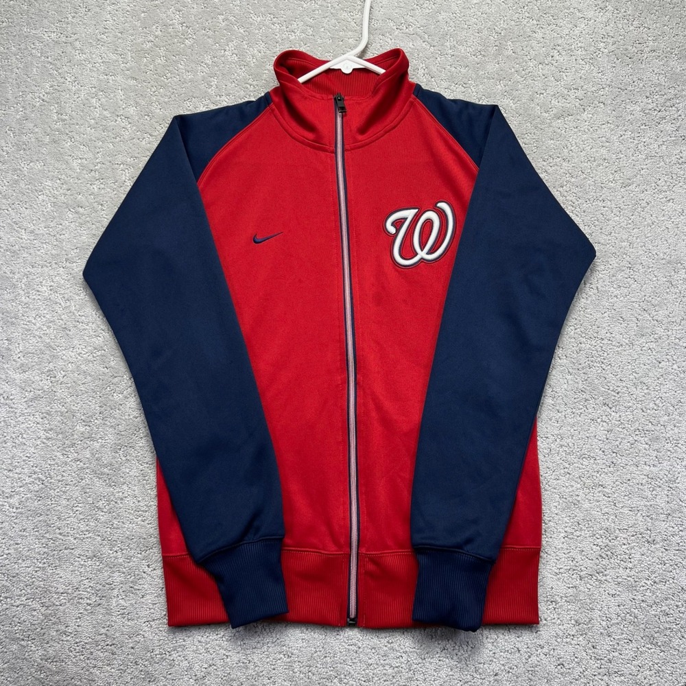 Nike Track Jacket Mens Large Red Navy MLB Washington Nationals Full Zip Athletic